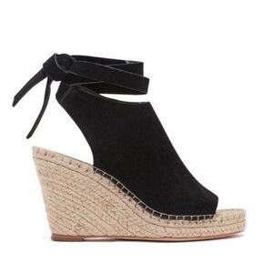 3567 Loeffler Randall Black Suede Wedge Espadrille Sandals Sz 10